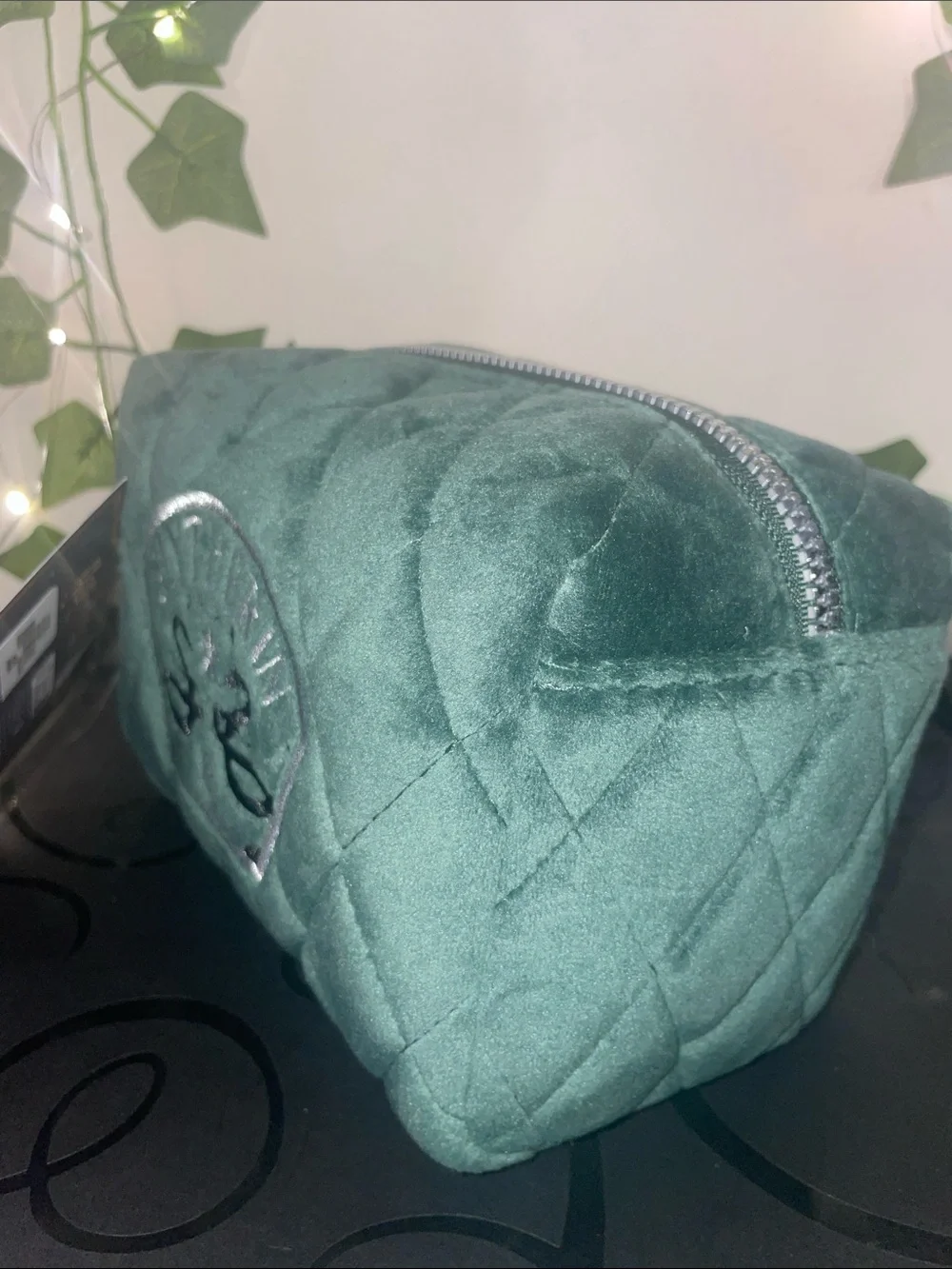 Warner Bros. Slytherin Quilted Emerald Green Velvet Cosmetic Bag